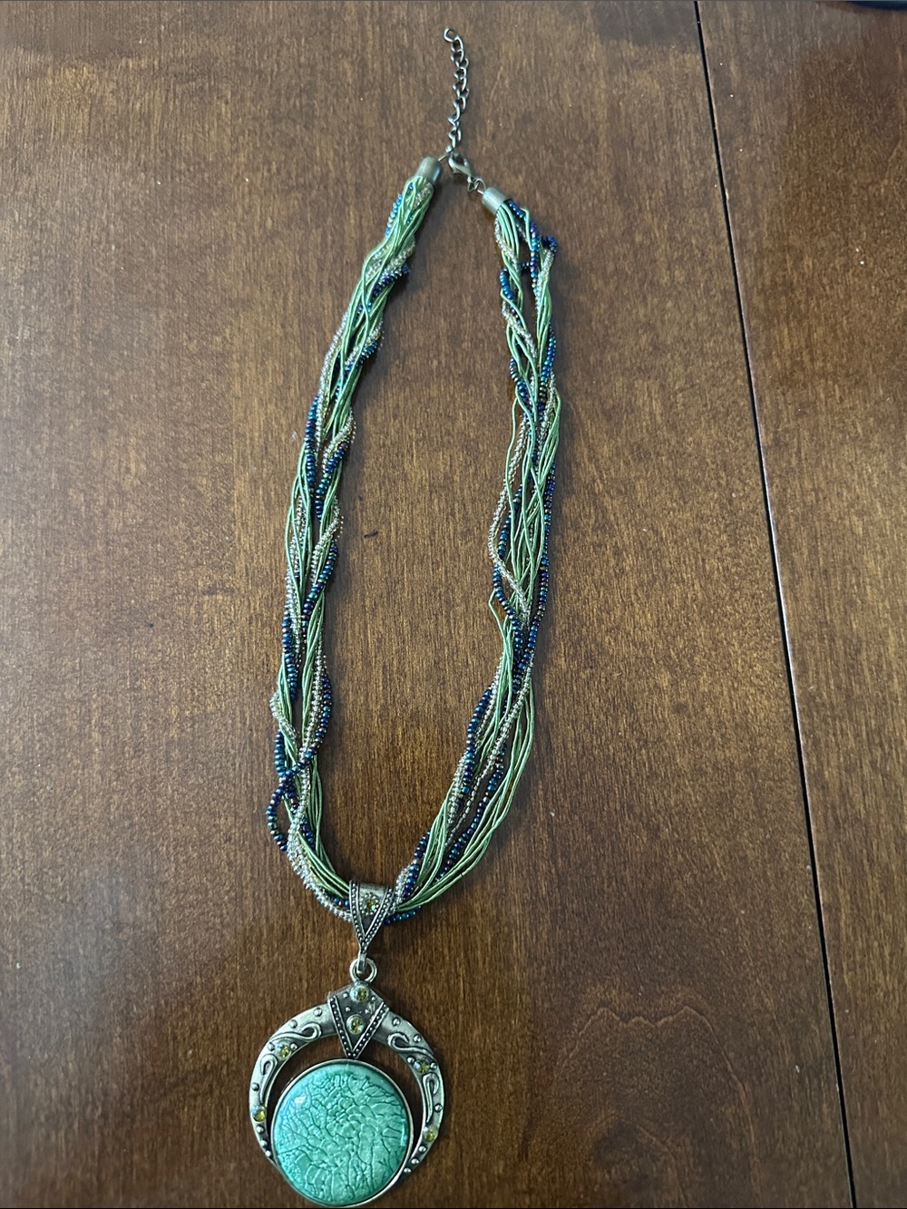 Bohemian Green Pendant Multi-Strand Necklace